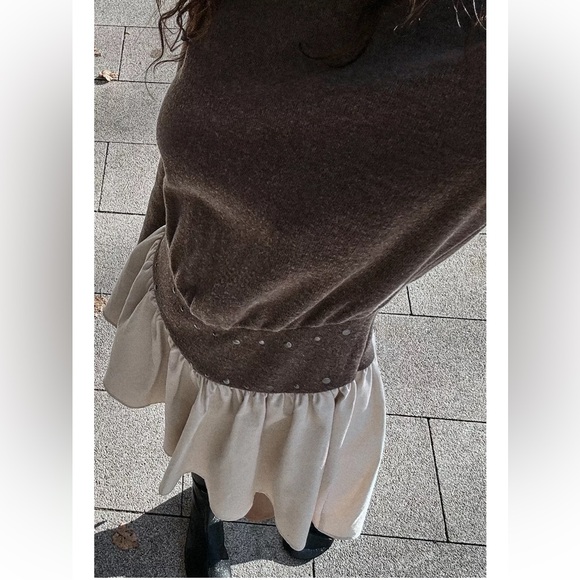 Zara NWT studded two tone brown & white mini dress - Picture 5 of 9